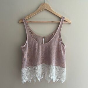 FREE PEOPLE Tea Room Sleeveless Burnout Scallop Lace Tank Top Sm Soft Pink #529